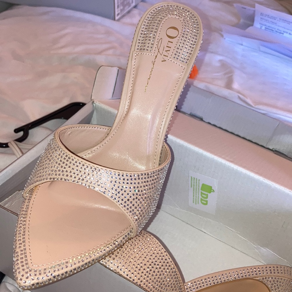 Nude rhinestone heels